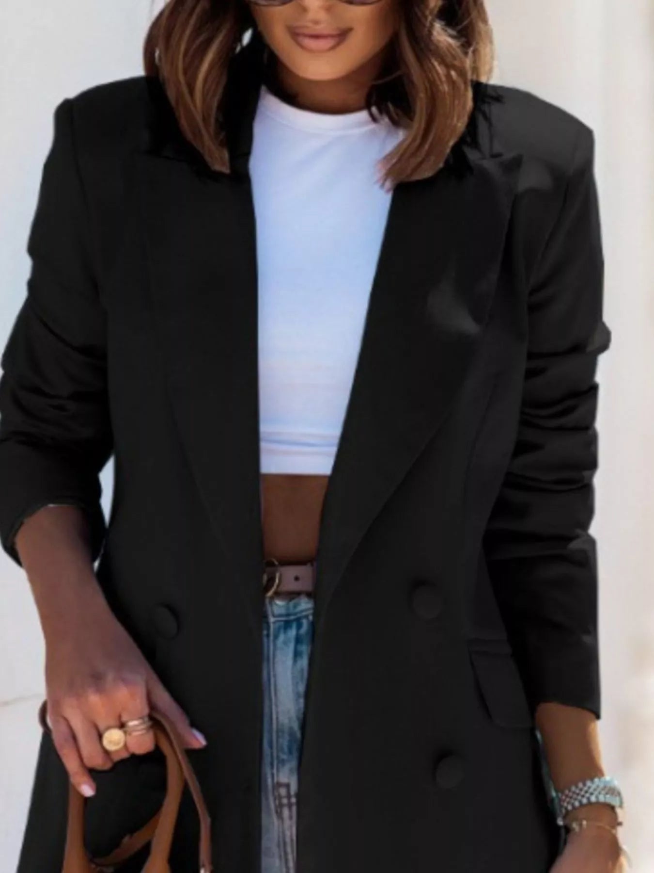 Lapel Collar Long Sleeve Blazer Easy Apparels