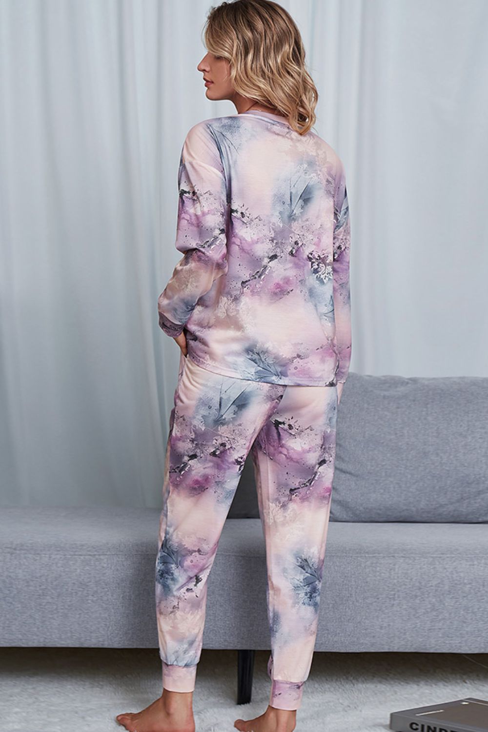 Shiny Tie-Dye Crewneck Top and Drawstring Waist Joggers Lounge Set Easy Apparels