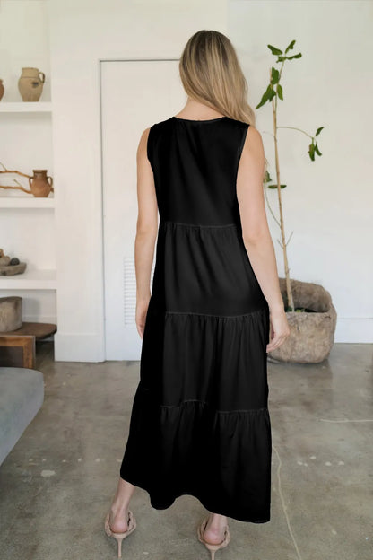 FAM-FAM Tiered V-Neck Sleeveless Dress Easy Apparels
