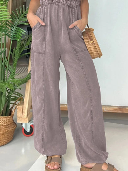 Full Size Wide Leg Spaghetti Strap Jumpsuit Plus Size Easy Apparels