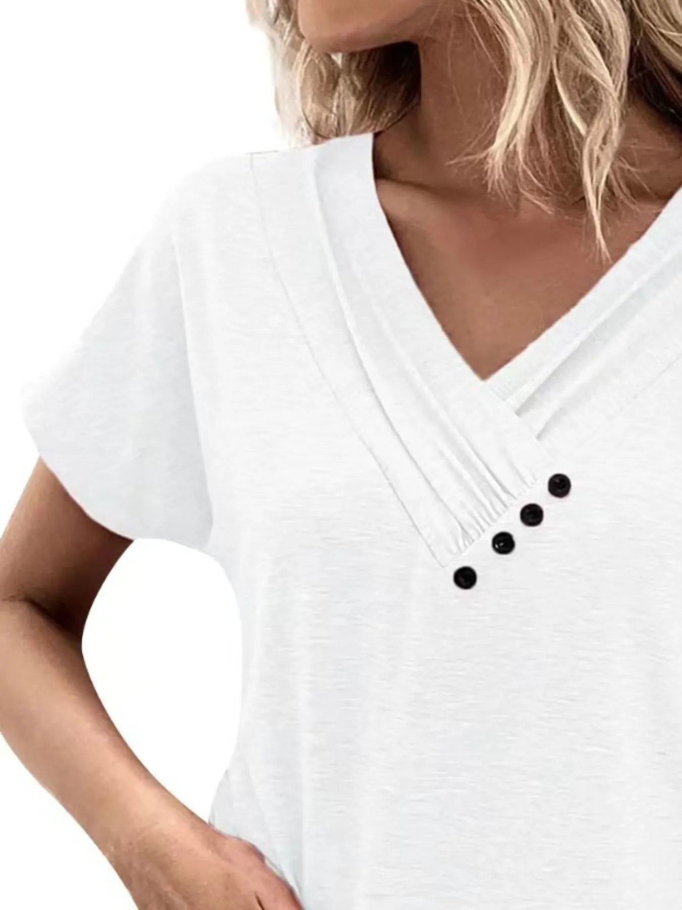 Trendsi Decor Button Short Sleeve T-Shirt