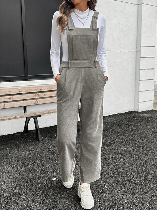 Slit Wide Leg Overalls with Pockets Grey Easy Apparels
