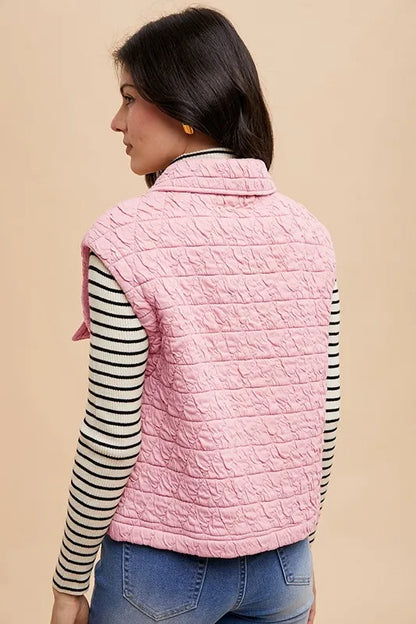 Annie Wear Texture Quilted Snap Down Vest Coat Easy Apparels