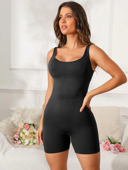 Scoop Neck Wide Strap Active Romper Easy Apparels