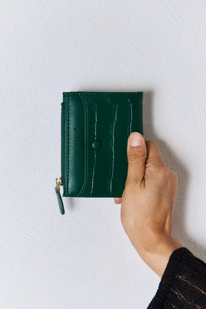 David Jones Texture PU Leather Mini Wallet GREEN One Size Easy Apparels