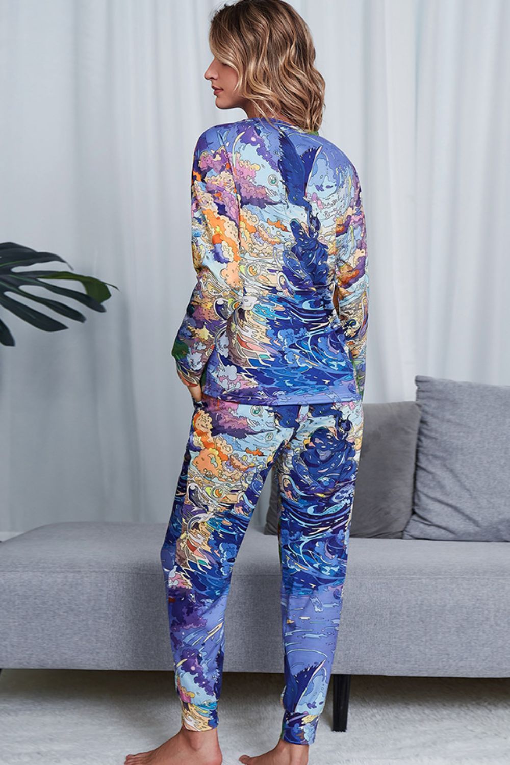 Shiny Tie-Dye Crewneck Top and Drawstring Waist Joggers Lounge Set Easy Apparels