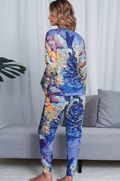 Shiny Tie-Dye Crewneck Top and Drawstring Waist Joggers Lounge Set Easy Apparels