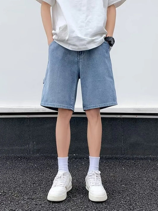 Men's Full Size Relaxed Fit Denim Shorts Plus Size Light Blue Easy Apparels
