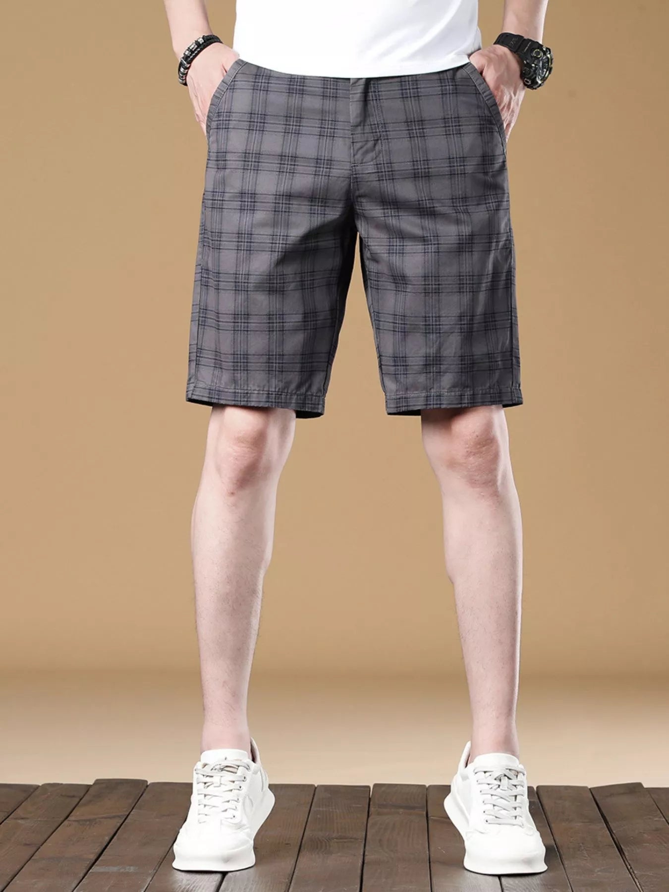 Men's Plaid Casual Shorts Tower Gray Easy Apparels