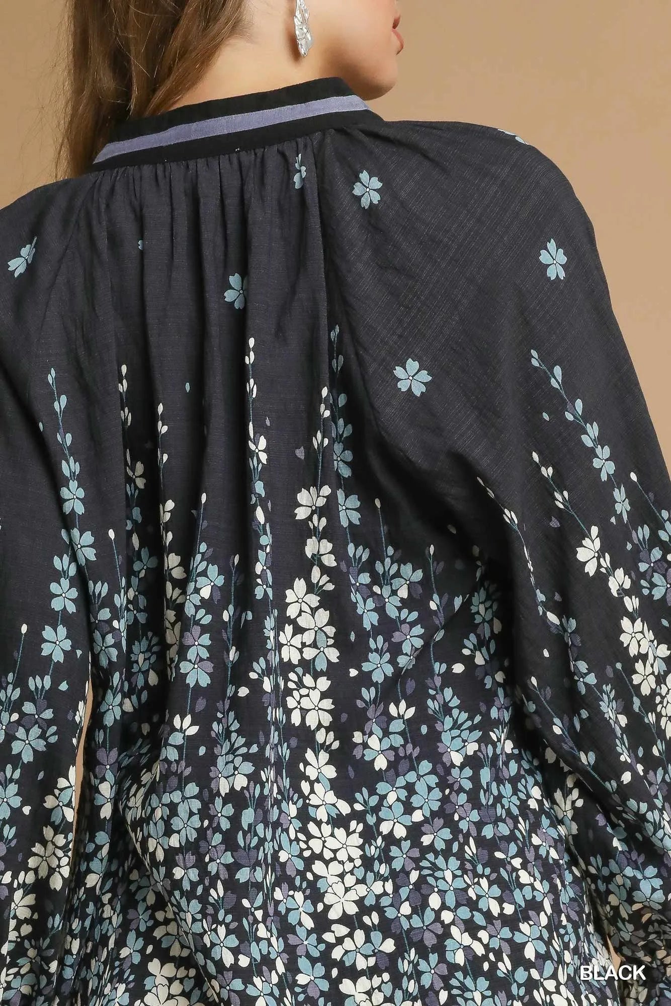 Trendsi Umgee Full Size Floral Vine Print Blouse with Balloon Sleeves Plus Size