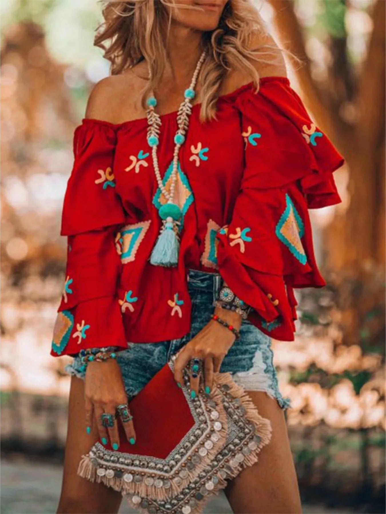 Trendsi Full Size Off-Shoulder Layered Sleeve Blouse Plus Size