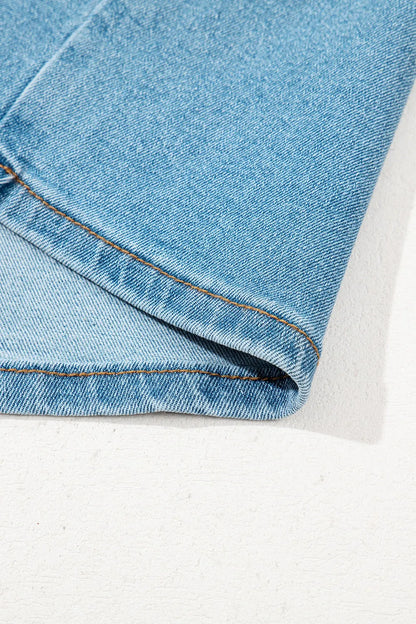 Acid Wash Bowknot Details High Waist Denim Skirt Easy Apparels
