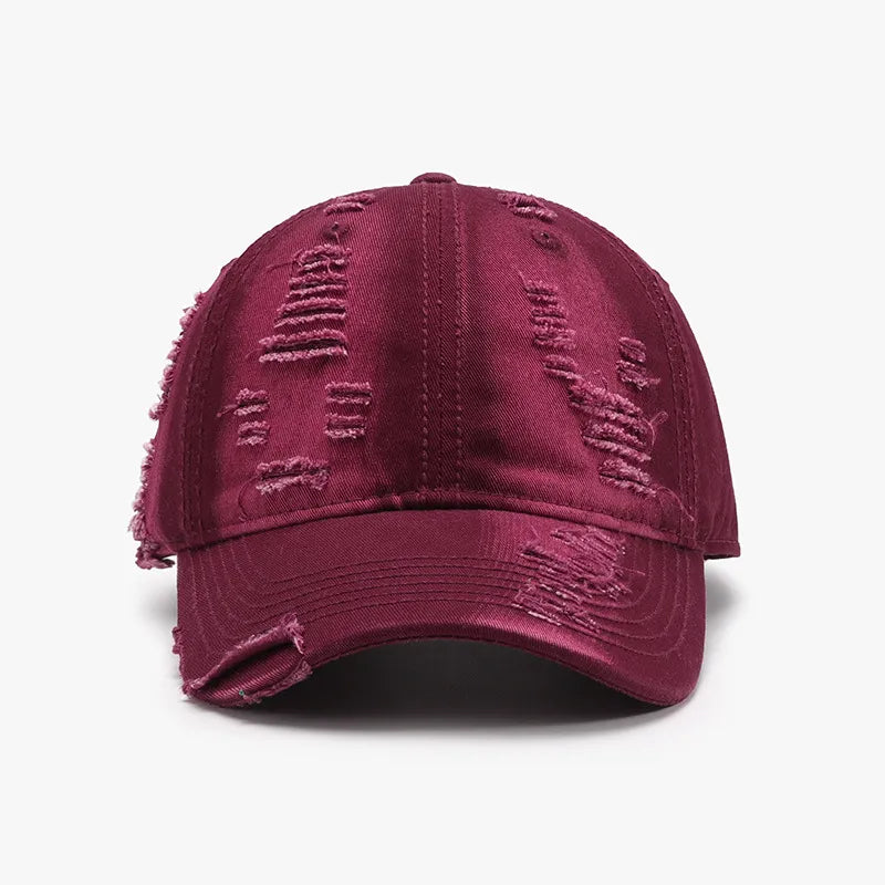 Distressed Adjustable Cotton Baseball Cap Burgundy One Size Easy Apparels