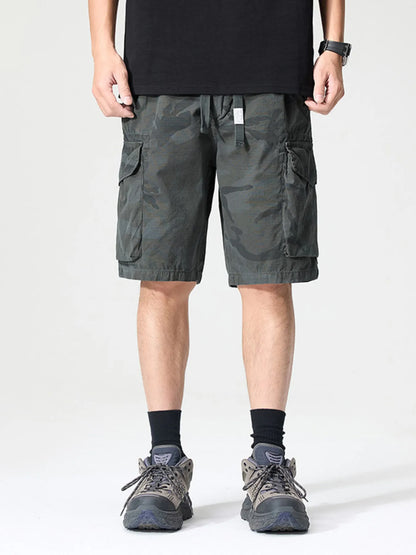 Men's Full Size Drawstring Cargo Shorts Plus Size Camouflage Dark Gray Easy Apparels
