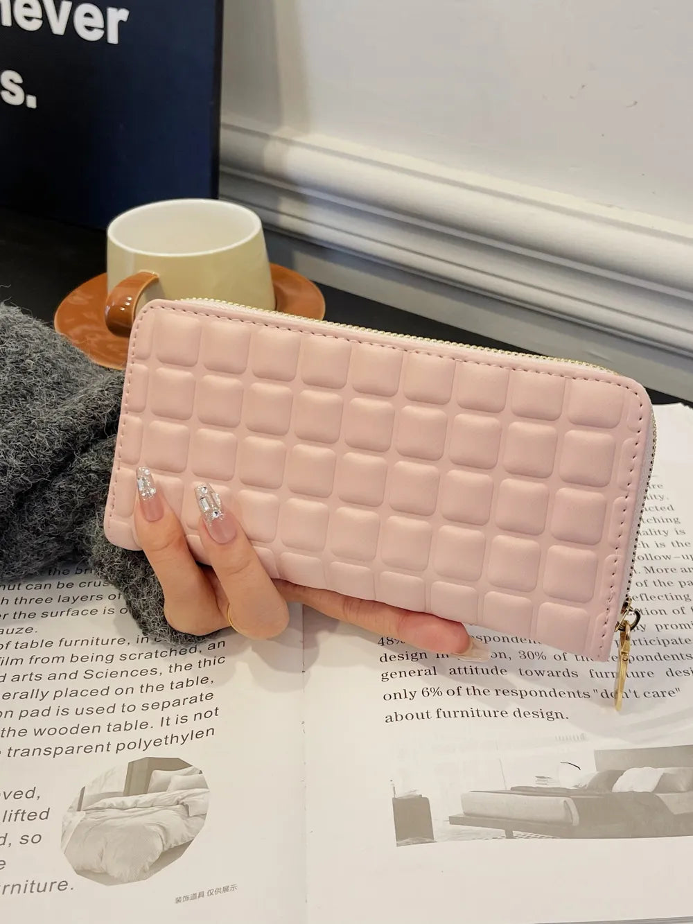PU Leather Solid Color Wallet Blush Pink One Size Easy Apparels