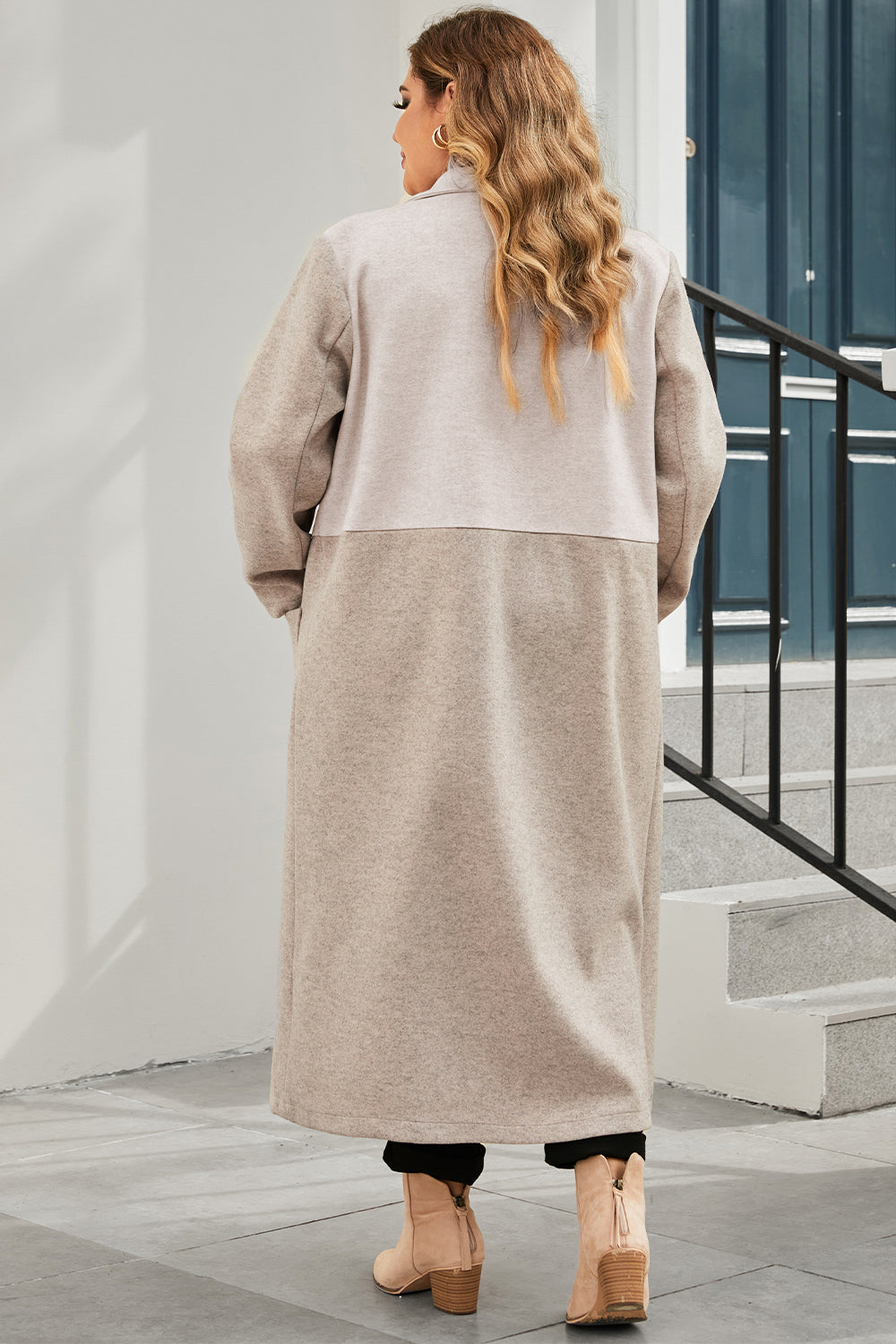 Plus Size Collared Neck Buttoned Longline Coat Easy Apparels