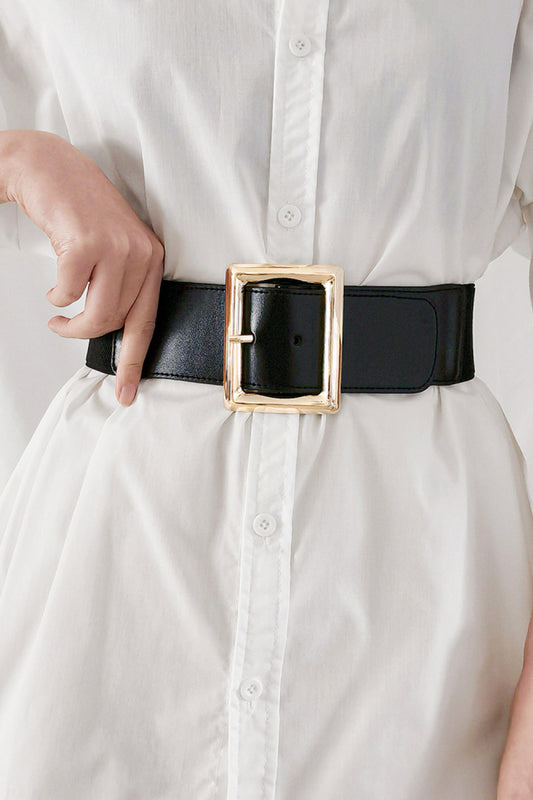 Rectangle Buckle Elastic Wide Belt Black One Size Easy Apparels