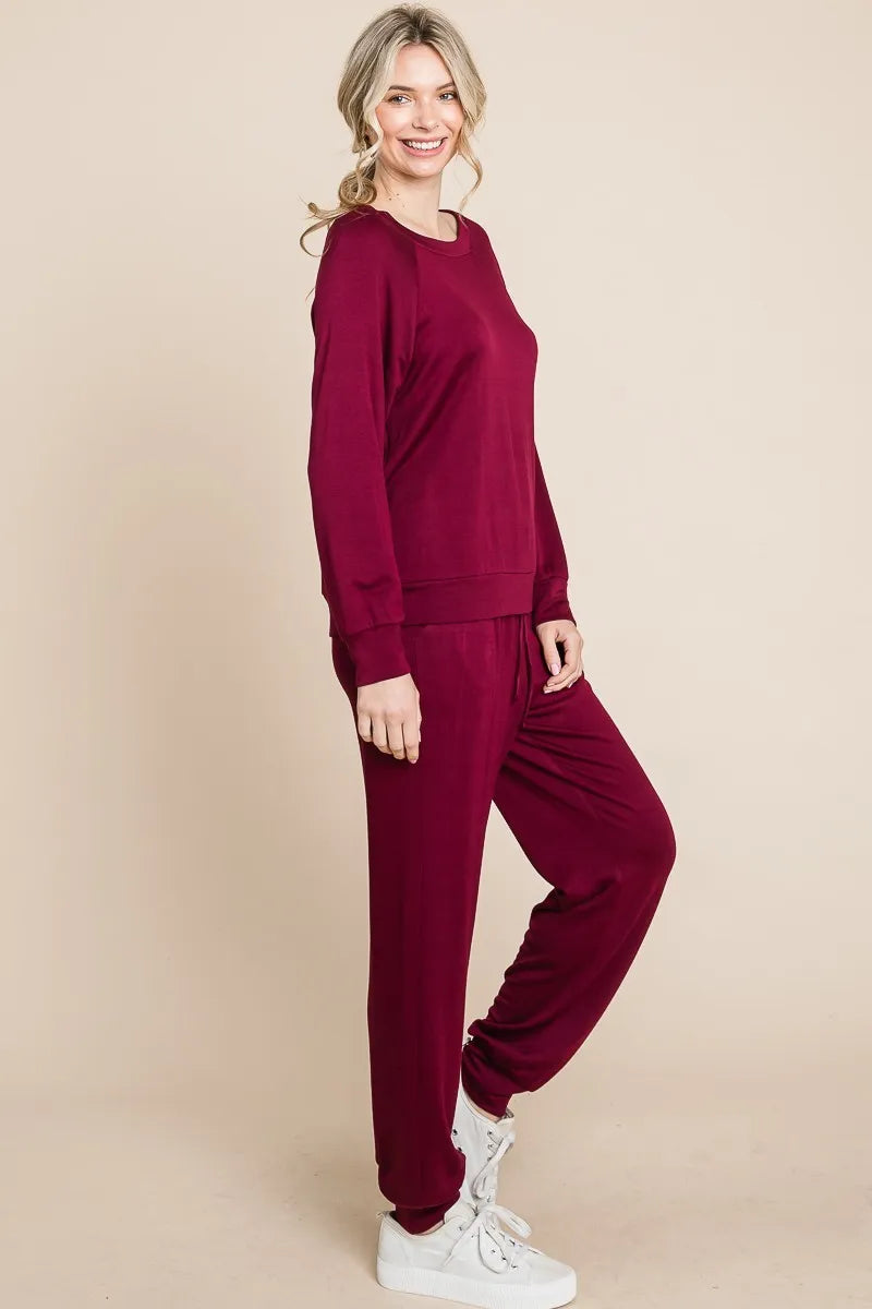 Super Lady Round Neck Raglan Sleeve Top and Pants Lounge Set Easy Apparels