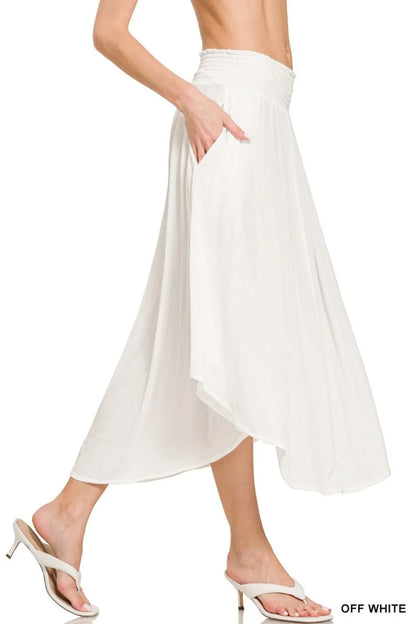 Zenana Woven Crinkle Smocked Waist Maxi Skirt W Pockets Easy Apparels