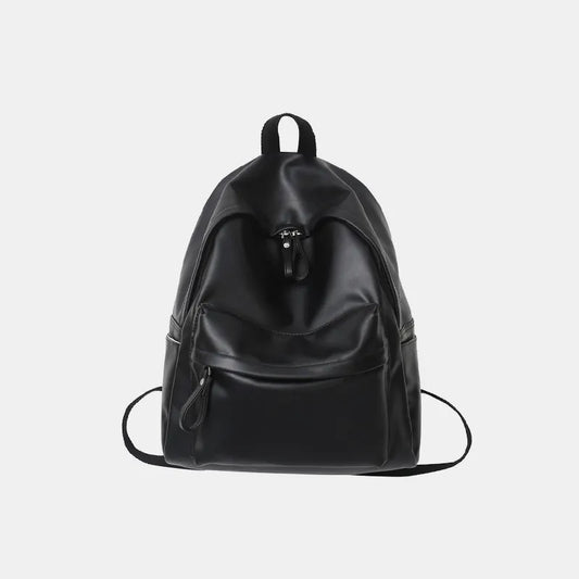 PU Leather Zip Backpack Bag Black One Size Easy Apparels