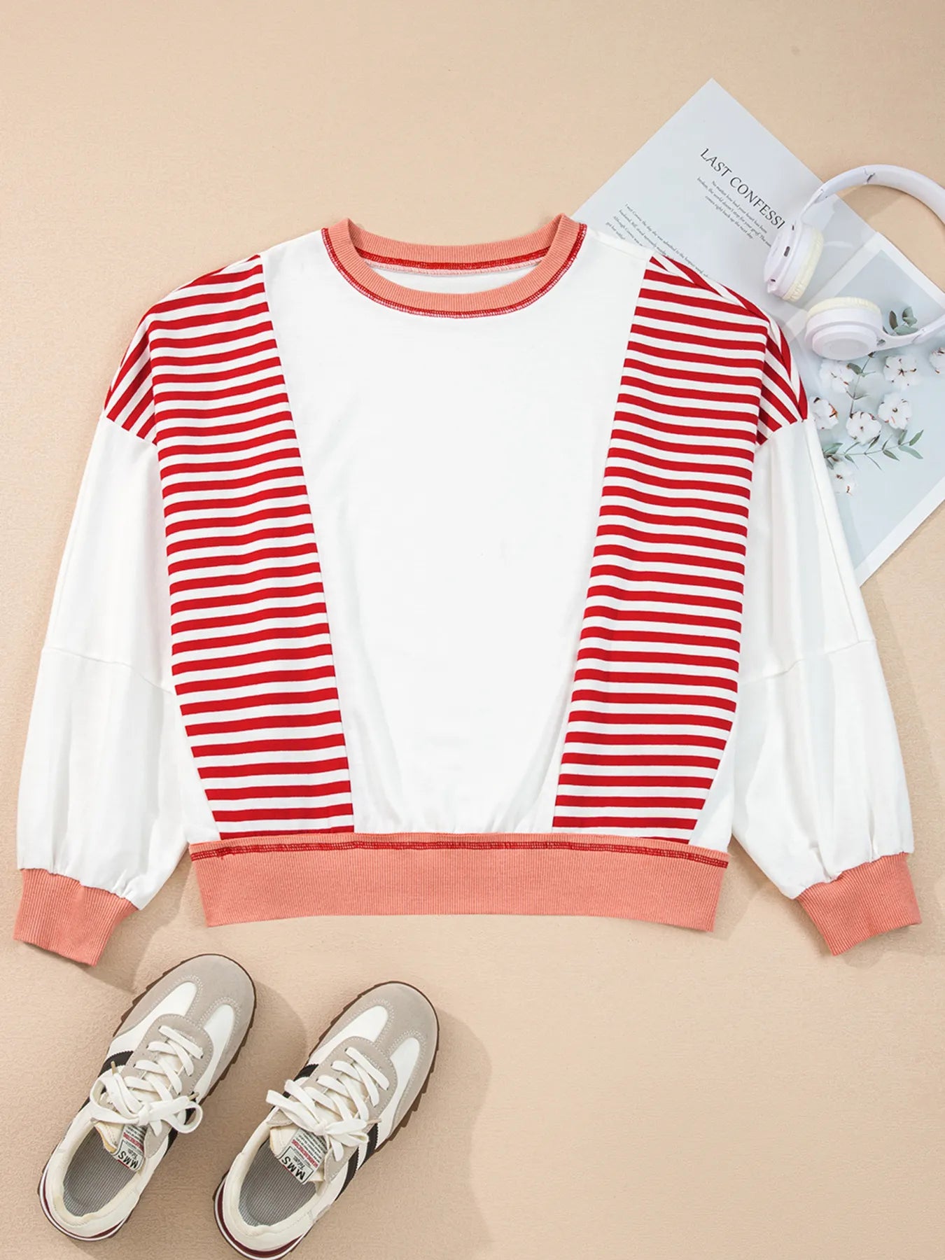 Trendsi Stripe Color Block Contrast Stitching Oversize Sweatshirt