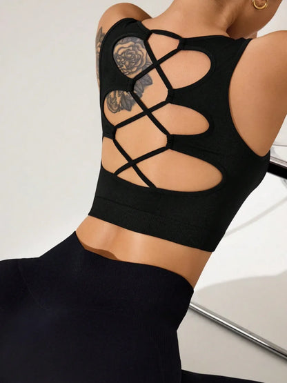 Crisscross Cropped Active Tank Easy Apparels