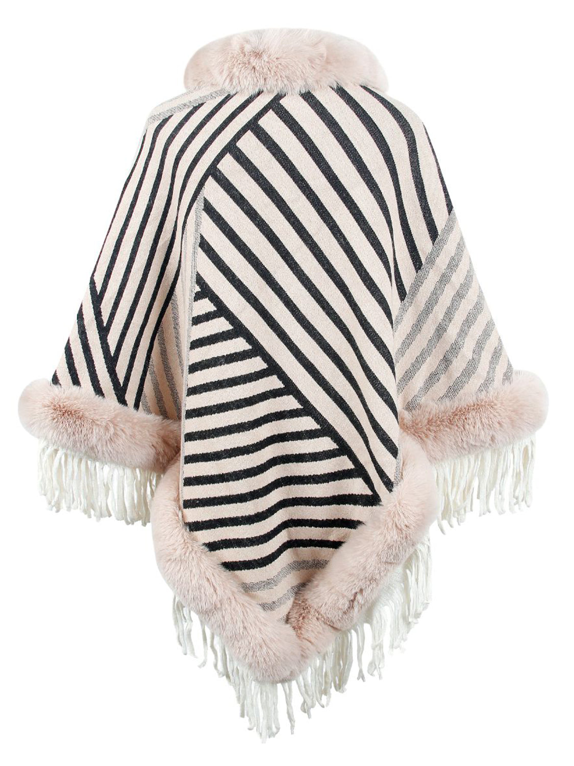 Striped Fringe Hem Poncho Easy Apparels