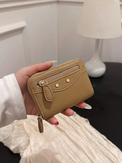 PU Leather Solid Color Card Case Taupe One Size Easy Apparels