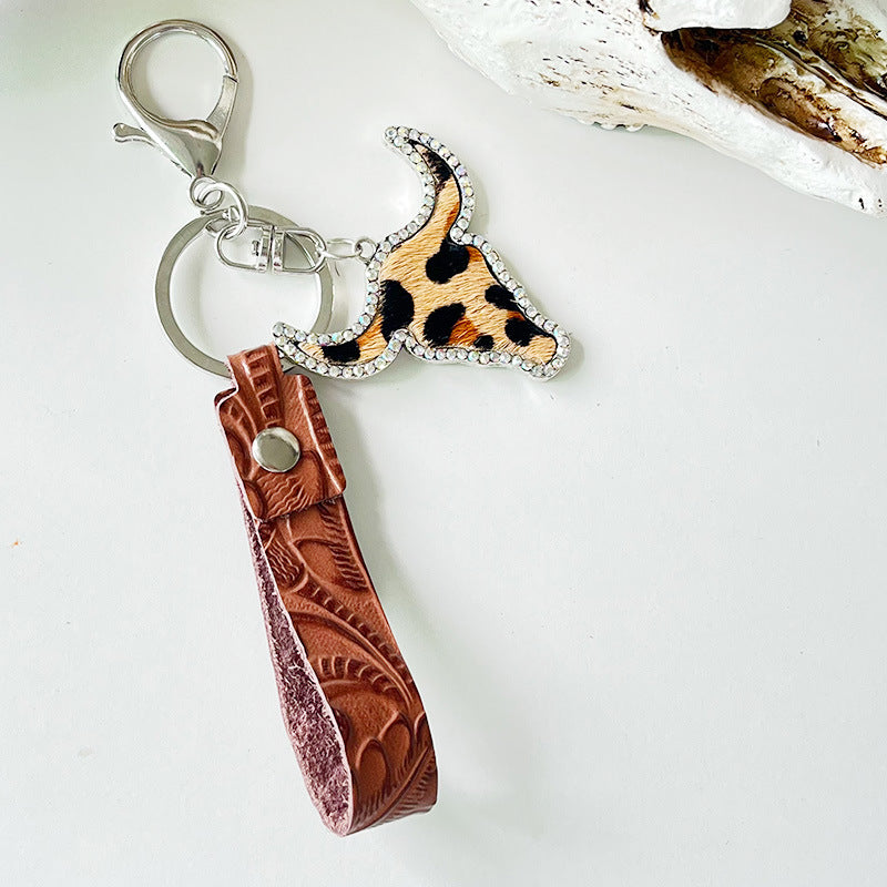 Rhinestone Bull Keychain Style B One Size Easy Apparels