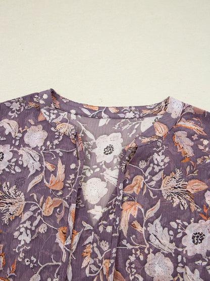 Trendsi Floral Print Tie Neck Blouse