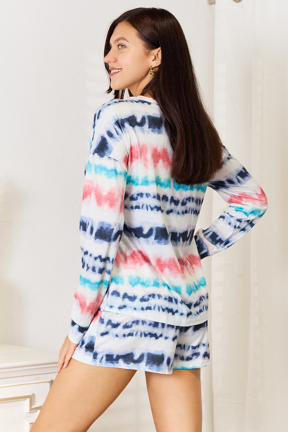 Shiny Tie-Dye Dropped Shoulder Lounge Set Easy Apparels