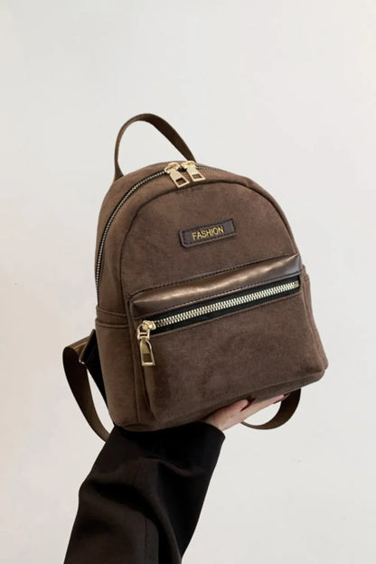 Suede Adjustable Strap Backpack Bag Coffee Brown One Size Easy Apparels