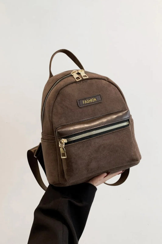 Suede Adjustable Strap Backpack Bag Coffee Brown One Size Easy Apparels