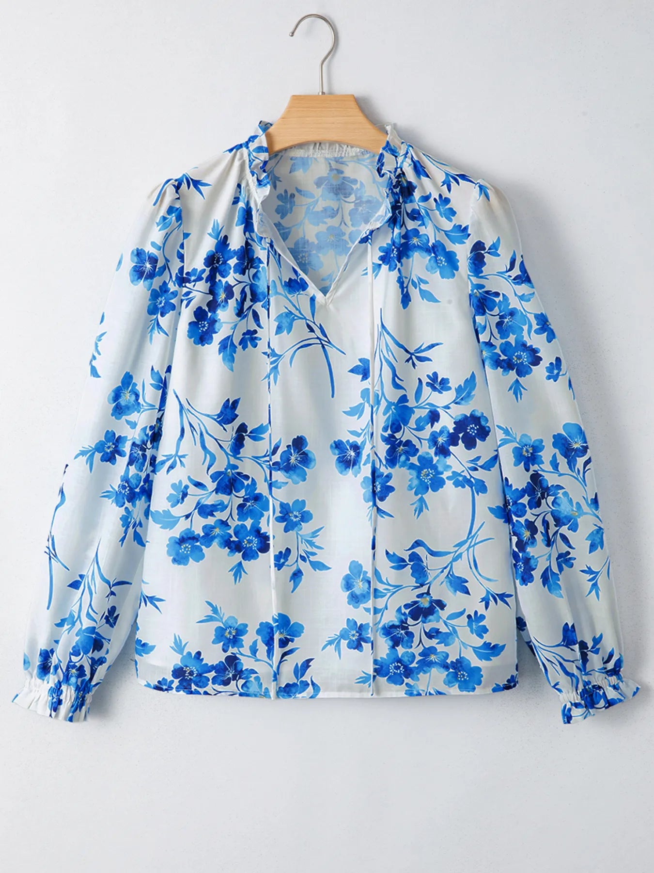 Trendsi Floral Long Sleeve Tie Neck Blouse