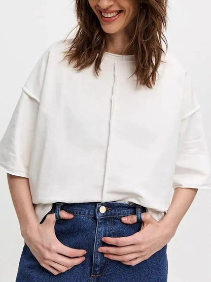 Trendsi Round Neck Half Sleeve T-Shirt White