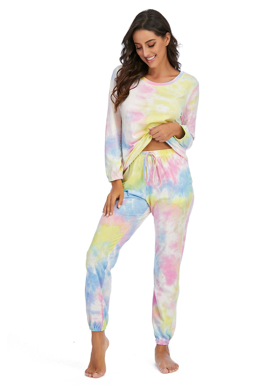 Tie-Dye Top and Drawstring Pants Lounge Set Easy Apparels
