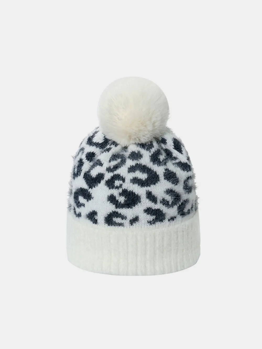 Leopard Hat with Pompom White One Size Easy Apparels