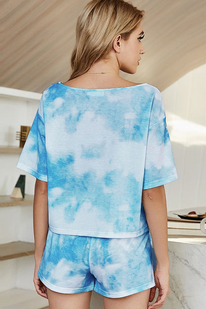 Shiny Tie-Dye Boat Neck Top and Shorts Lounge Set Easy Apparels
