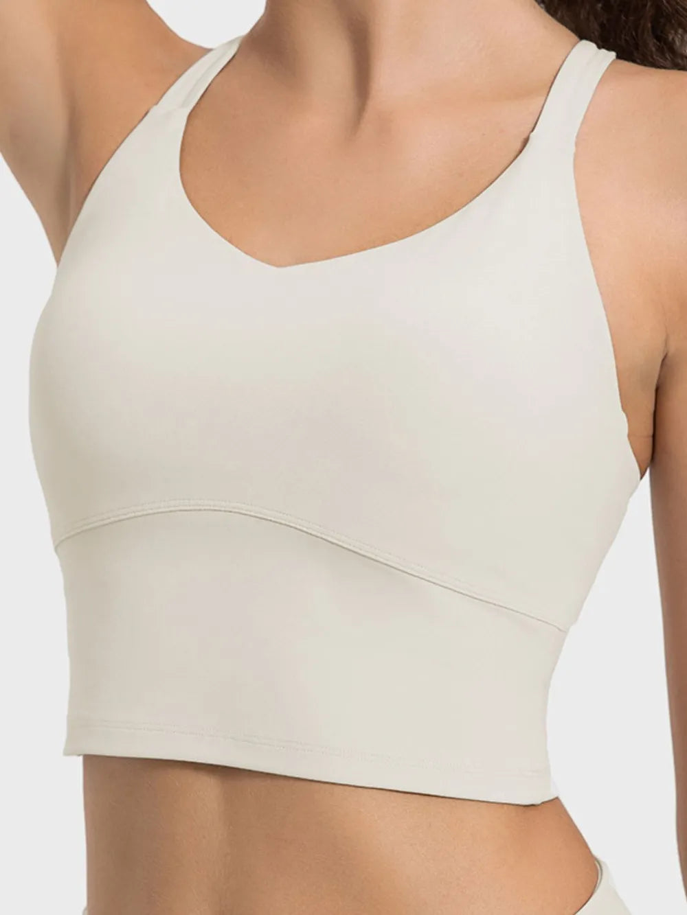 Millennia Crisscross Round Neck Active Tank Beige Easy Apparels