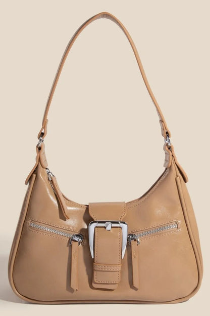 Fame Large Buckle Triple Zipper Hand Bag KA One Size Easy Apparels