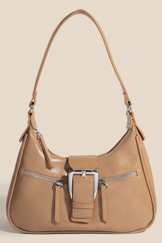 Fame Large Buckle Triple Zipper Hand Bag KA One Size Easy Apparels