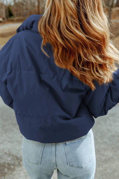 Zip Up Collared Neck Coat with Pockets Easy Apparels
