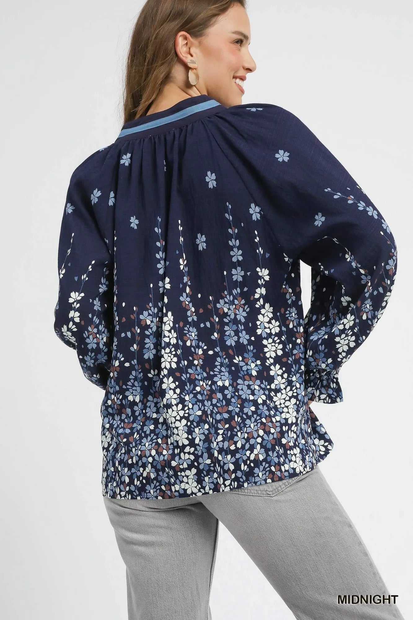 Trendsi Umgee Full Size Floral Vine Print Blouse with Balloon Sleeves Plus Size