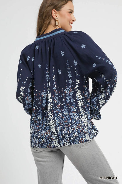 Trendsi Umgee Full Size Floral Vine Print Blouse with Balloon Sleeves Plus Size