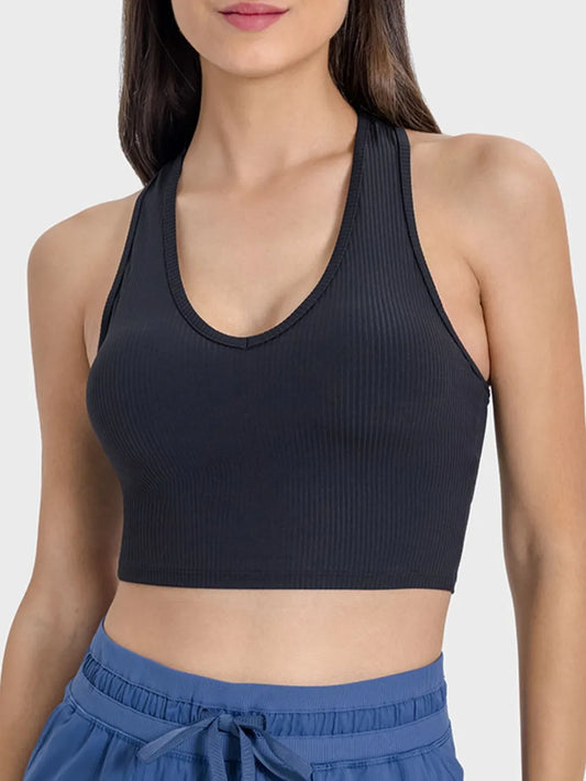 Millennia Scoop Neck Wide Strap Active Tank Black Easy Apparels