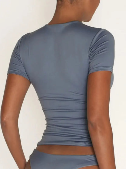 Round Neck Short Sleeve Swim Top Easy Apparels