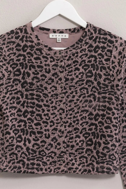 HYFVE Animal Print Snap Down Crop Cardigan Easy Apparels