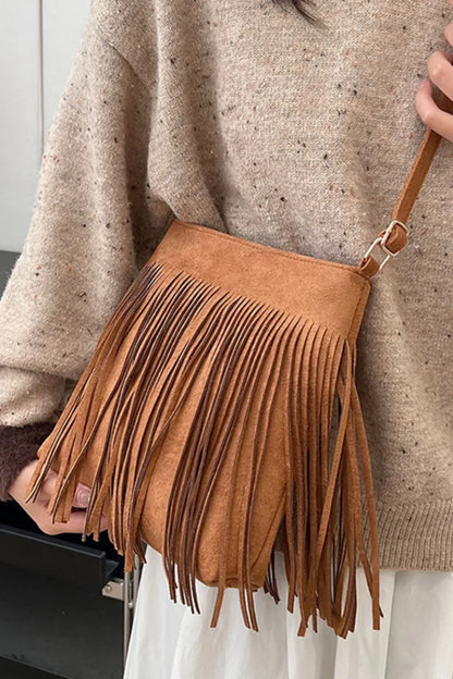 Suede Fringe Shoulder Bag Easy Apparels