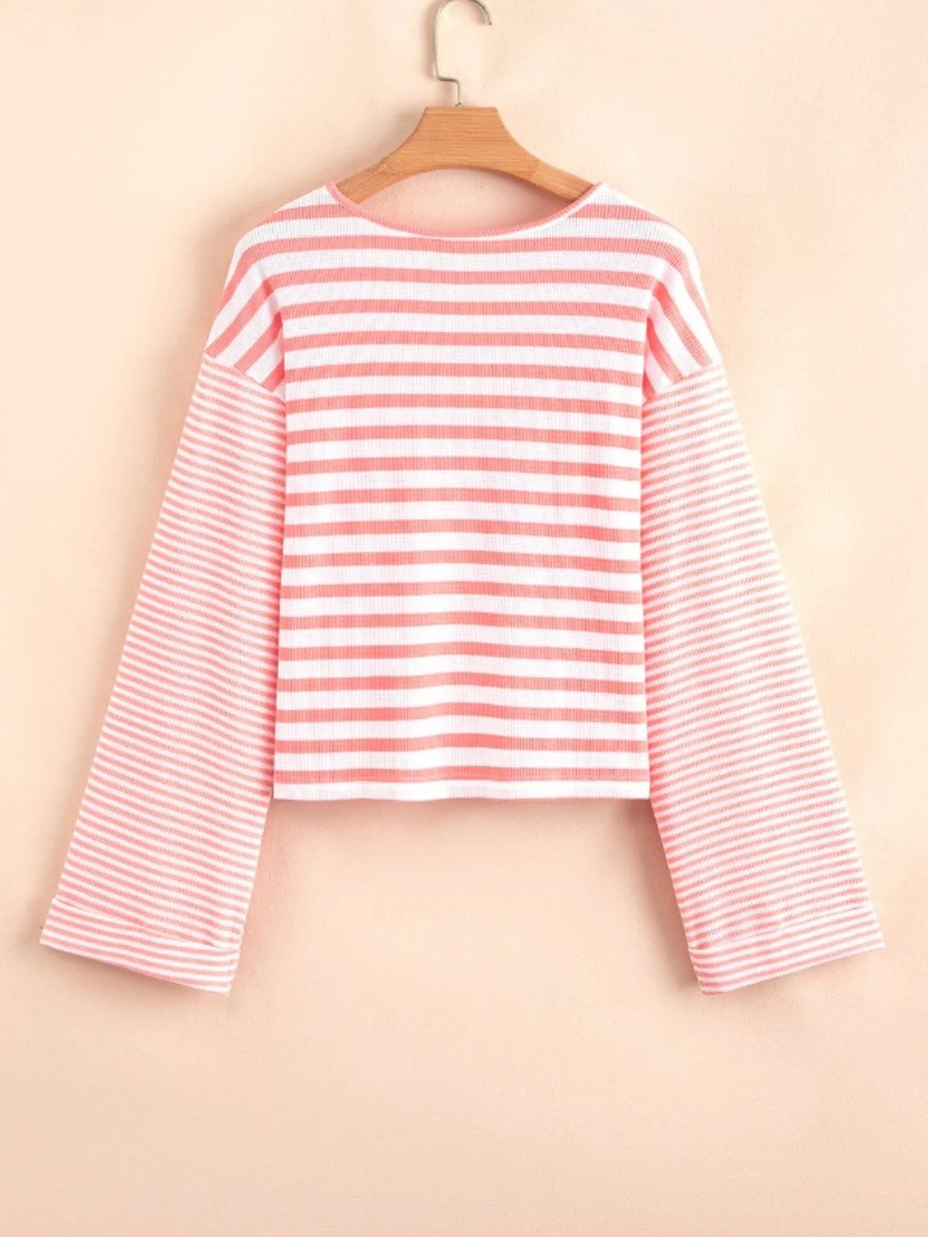 Trendsi Striped Long Sleeve Ribbed Blouse
