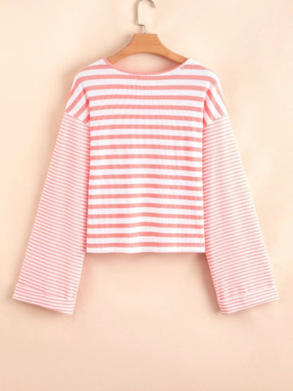 Trendsi Striped Long Sleeve Ribbed Blouse